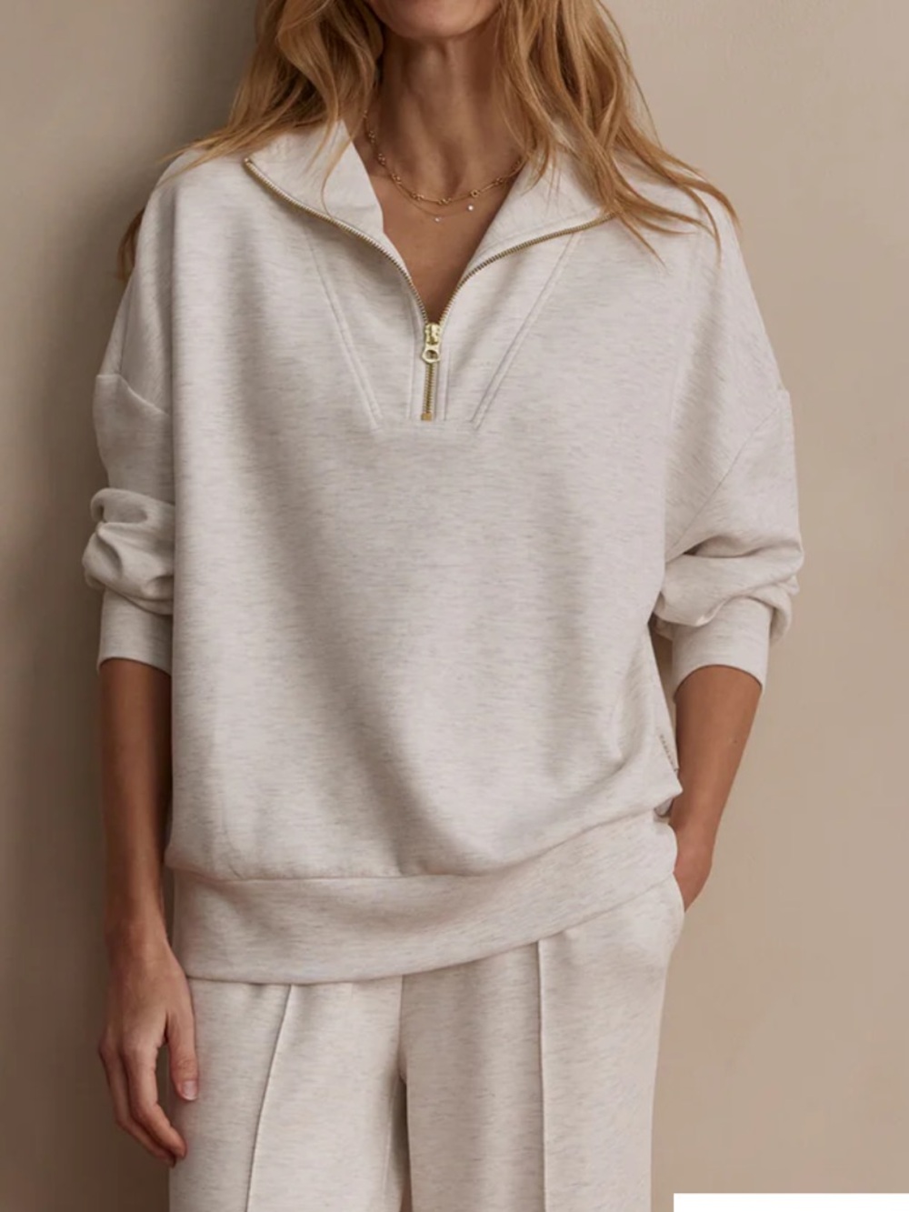 Varley Hawley half zip in Ivory Marl